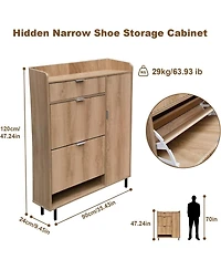 gaomon Shoe Storage Cabinet with 2 Flip Drawers Freestanding Shoe Metal Legs Wave Pattern Narrow Shoe Organizer C