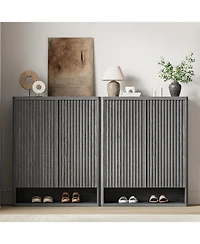 gaomon 63 Inch Shoe Cabinet Large Shoe Storage Cabinet with Adjustable Shelves Wooden Shoe Organizer with Fluted Door Holds 50–60 Pairs