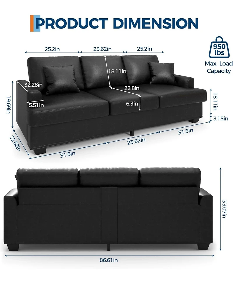 gaomon Modern Sofa with 2 Throw Pillows, Deep Seat Couch Upholstered Cushion & Removable Cover