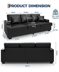 gaomon Modern Sofa with 2 Throw Pillows, Deep Seat Couch Upholstered Cushion & Removable Cover