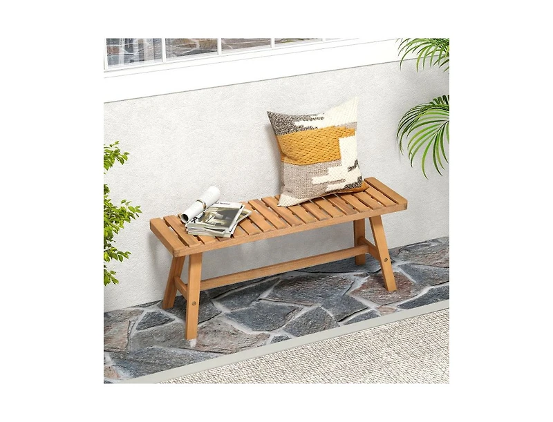 Slickblue Outdoor Acacia Wood Bench with Slatted Seat and 800 lbs Capacity