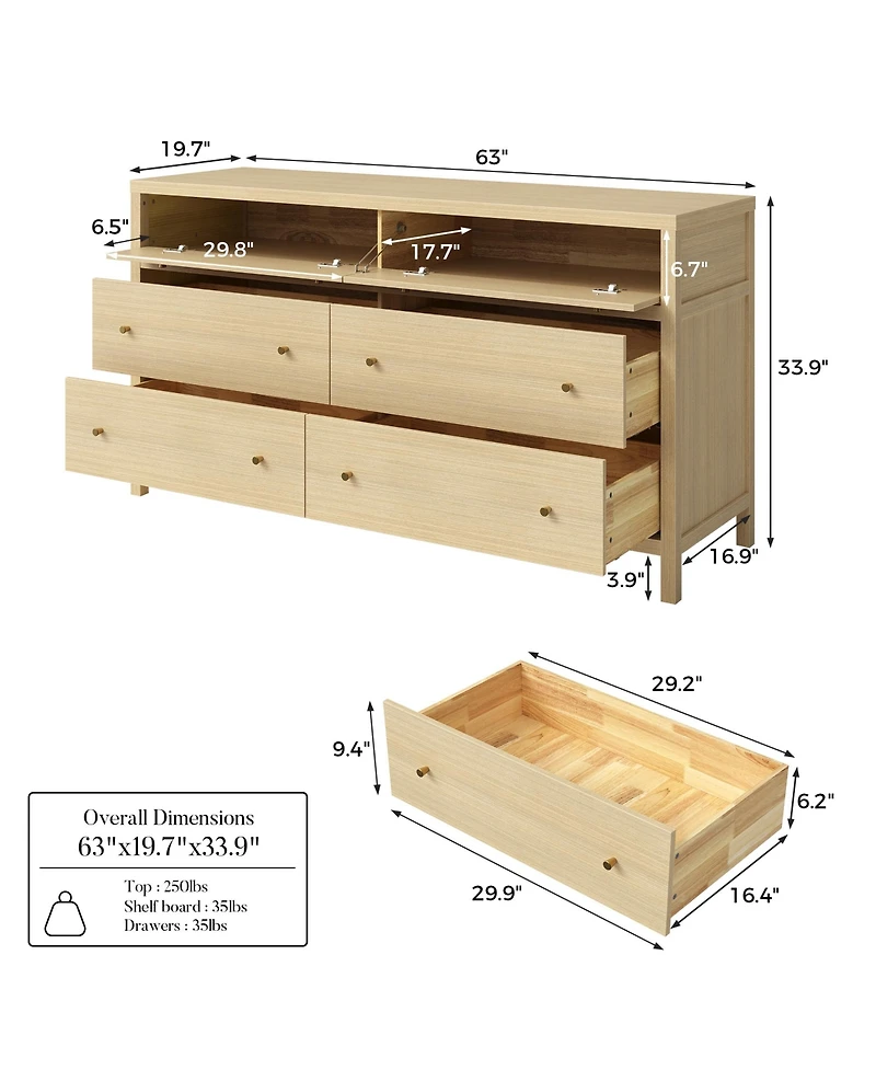 Homsee Solid Wood Dresser Pre-Assembled Chest