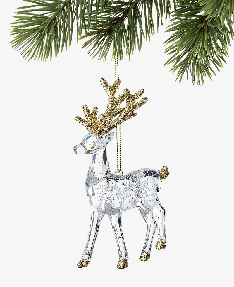 Holiday Lane Iced Delight Clear And Gold Deer Ornament, Macy's Exclusive