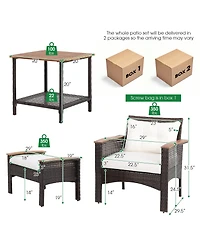 Gymax 5 Piece Outdoor Wicker Conversation Set Patio Rattan Sofa Set w/ Cushion Coffee Table