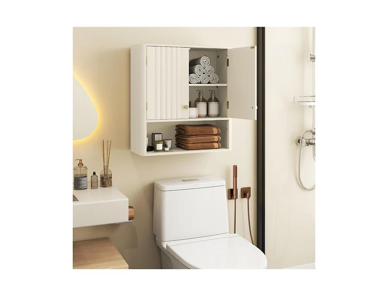 Slickblue Fluted Bathroom Storage Wall Cabinet with Display Shelf