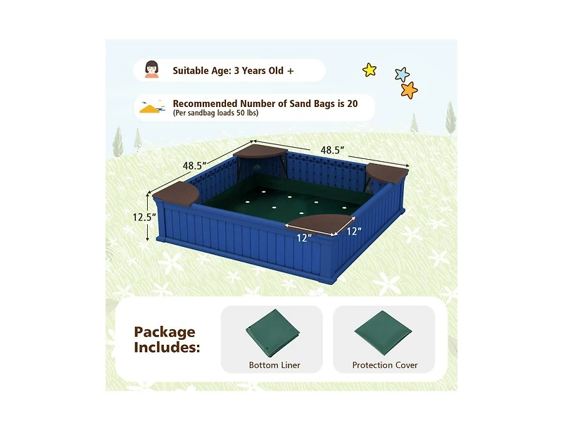 Slickblue Kids Outdoor Sandbox with Oxford Cover and 4 Corner Seats