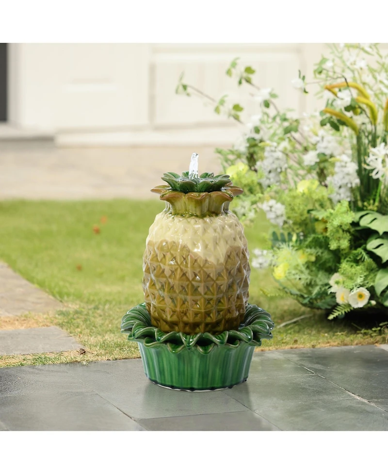 LuxenHome Pineapple Ceramic Indoor/Outdoor 17.1-In Tall Tabletop Fountain, Tan Top