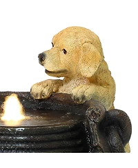LuxenHome Puppy Love Farmhouse Resin Outdoor Fountain with Lights