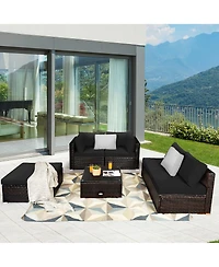 Gymax 6PCS Rattan Patio Sectional Sofa Set Outdoor Furniture Set w/ Cushions