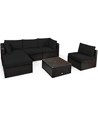 Gymax 6PCS Rattan Patio Sectional Sofa Set Outdoor Furniture Set w/ Cushions