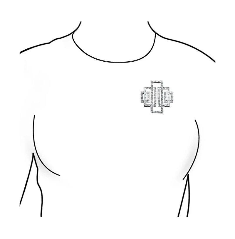 Bling Jewelry Art Deco Large Rectangular Pave Cubic Zirconia Brooch Pin Silver Tone Rhodium Plated Brass