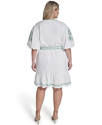 Eliza J Plus Puff-Sleeve Embroidered Dress