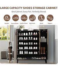 gaomon Shoe Cabinet with Doors 6-Tier Shoe Organizer with 3 Doors and Additional Hooks for Hallway Entryway Living Room Set of 2