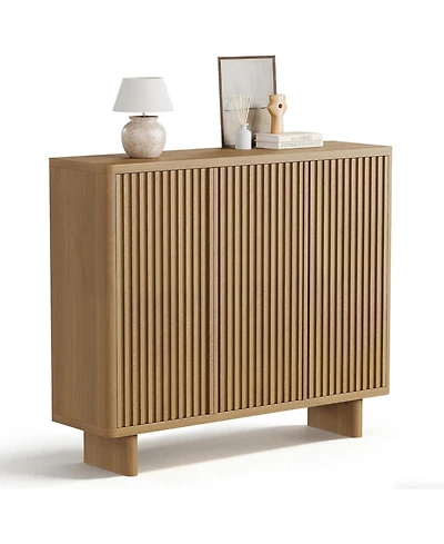 gaomon 46 Inch Shoe Cabinet with Fluted Door 5-Tier Storage Cabinet Rustic Entryway Shoe Bench for Hallway