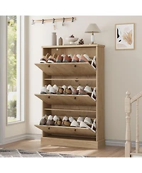 gaomon Shoe Cabinet with 3 Flip Drawers Modern Fluted Cabinet with Adjustable Shelves Freestanding Wooden Shoe Organizer