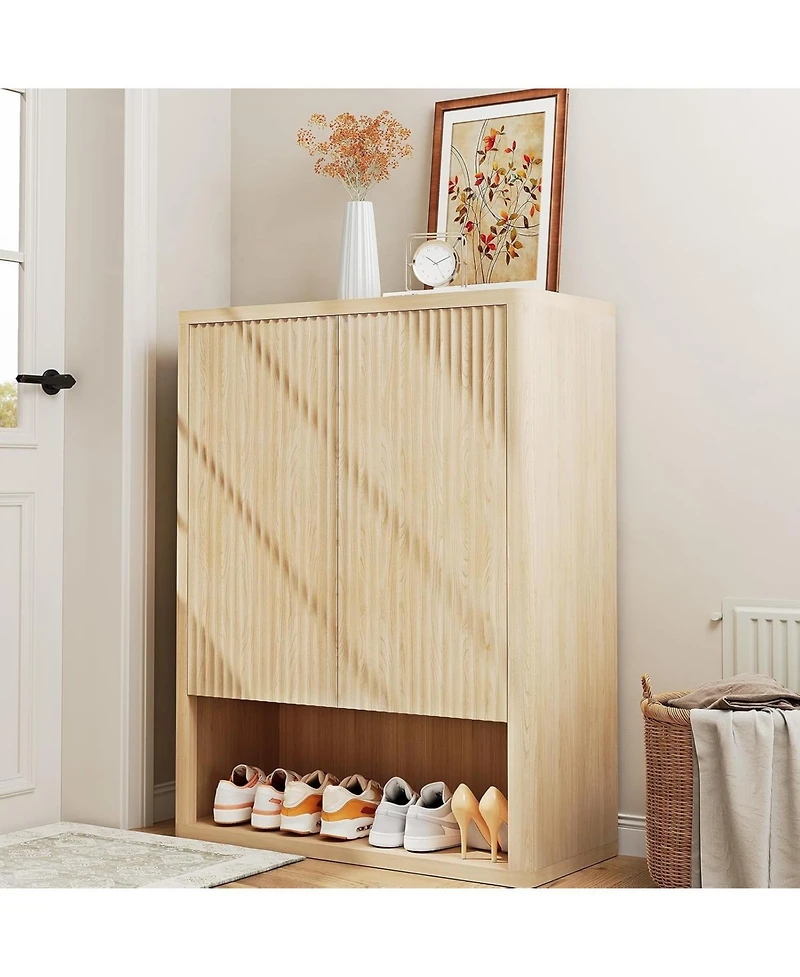 gaomon 44.5 inch Tall Fluted Shoe Cabinet with Doors Modern 5-Tier Shoe Storage Unit with Adjustable Shelves Freestanding Shoe Organizer Shoe Rack