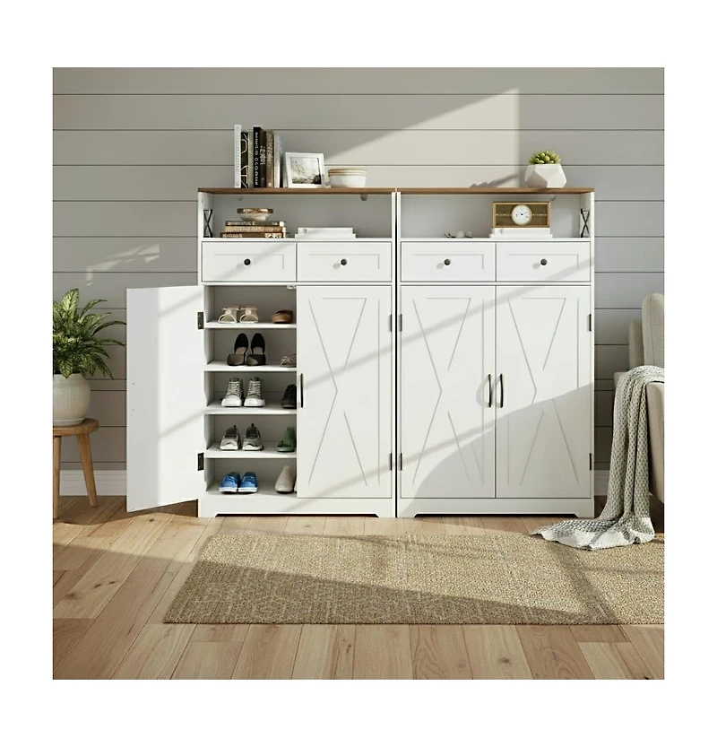 gaomon Modern Farmhouse Entryway Shoe Storage Cabinet with Drawers and Adjustable Shelves