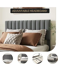 gaomon Platform Bed Frame with Fabric Upholstered Headboard,Wooden Slats Support, Fully Upholstered Mattress Foundation,Easy Assembly