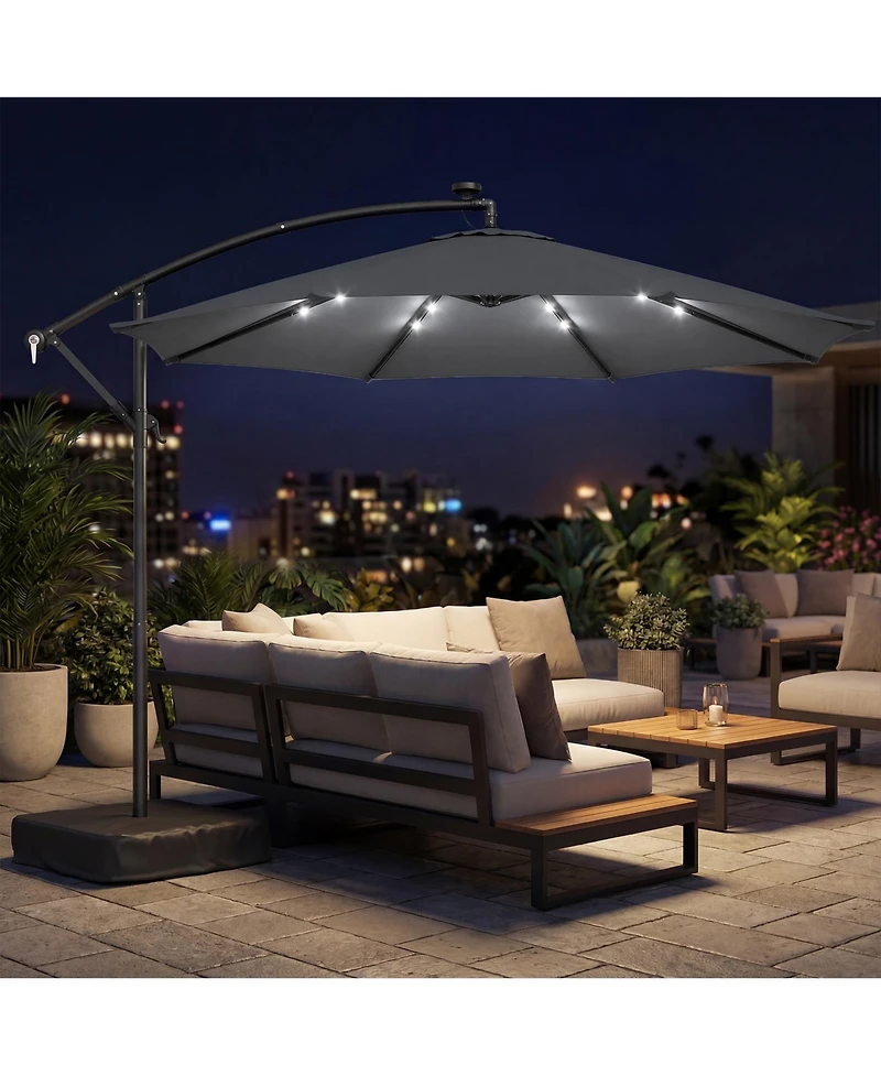 Outsunny 10 ft Offset Cantilever Patio Umbrella w/ Light, Weight