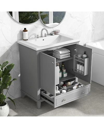 Sillysis 30" Bathroom Vanity with Ceramic Sink, Solid Wood Frame, Multi-Functional Cabinet & Drawer Storage for Modern Bathrooms