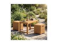 Slickblue Set of 3 Outdoor Acacia Wood Coffee Table and Stool Set