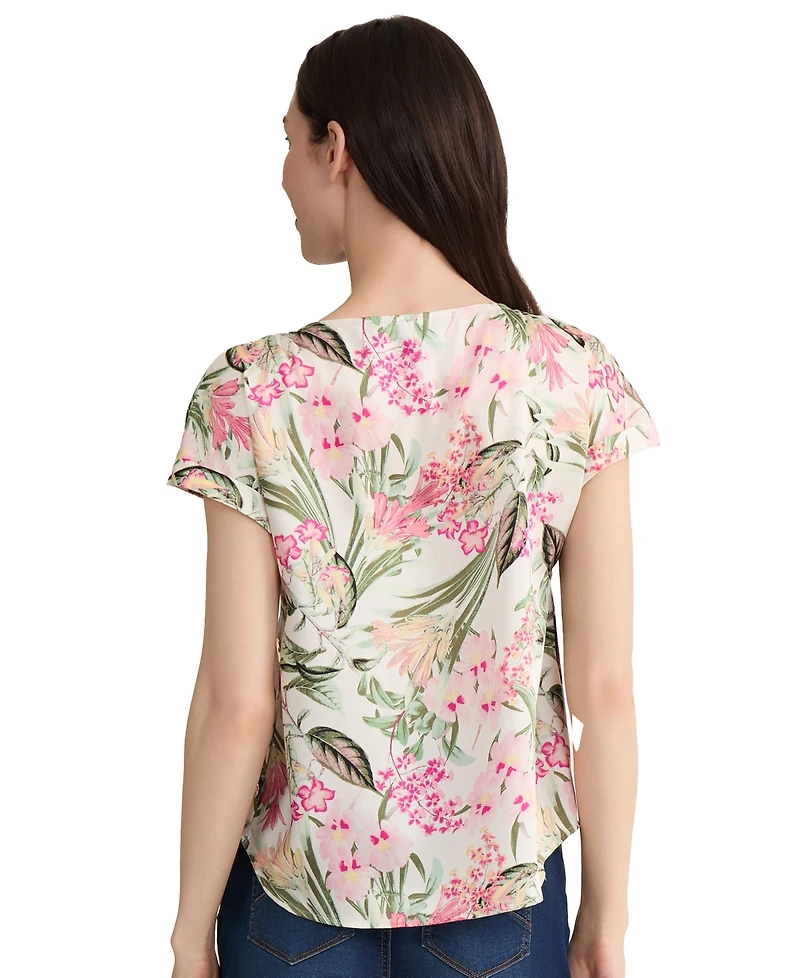 Jones New York Petite Button-Detail Boat Neck Blouse