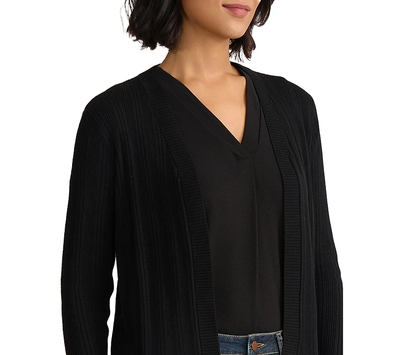 Jones New York Petite Variegated Rib Kissing Front Long-Sleeve Cardigan