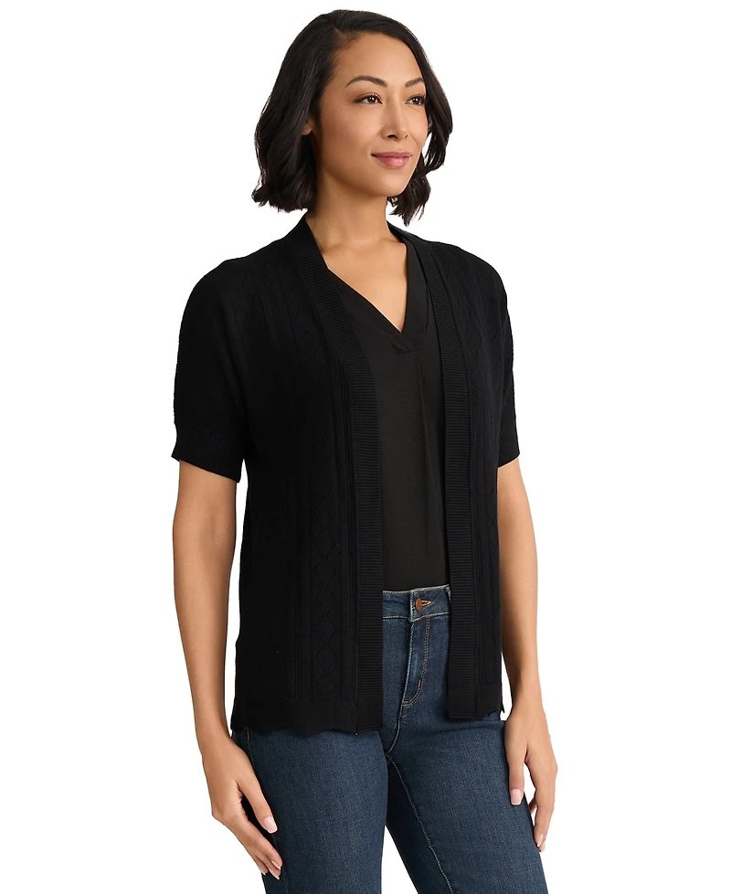 Jones New York Petite Open Stitch Short-Sleeve Cardigan