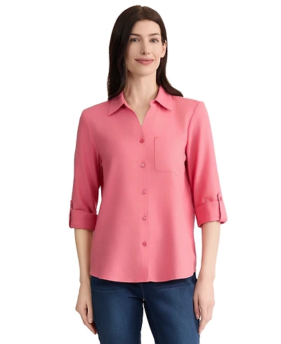 Jones New York Petite Collared Neck Button-Front Tunic Top