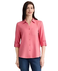 Jones New York Petite Collared Neck Button-Front Tunic Top