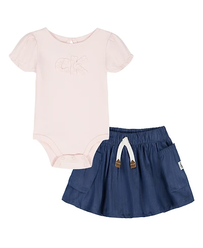 Calvin Klein Baby Girls' Shirred Bodysuit & Flared Denim Skirt, 2-Piece Set