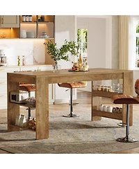 Tribesigns 63-Inch Kitchen Island with Storage, Farmhouse Home Bar Table with Double-Sided Storage Shelves, Large Stationary Island Table