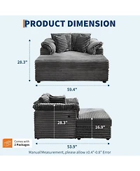 gaomon Oversized Chaise Lounge Chair Indoor Upholstered Sofa Bed with Throw Pillows and Armrests Comfy Corduroy Sleeper Couch