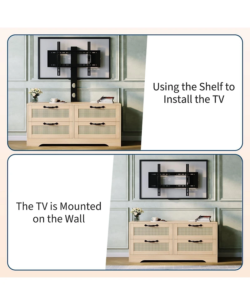 gaomon 4-Drawer Tv Stands for Living Room, Entertainment Center,4-Drawer Wicker-Style Mdf Tv Stand with Stand