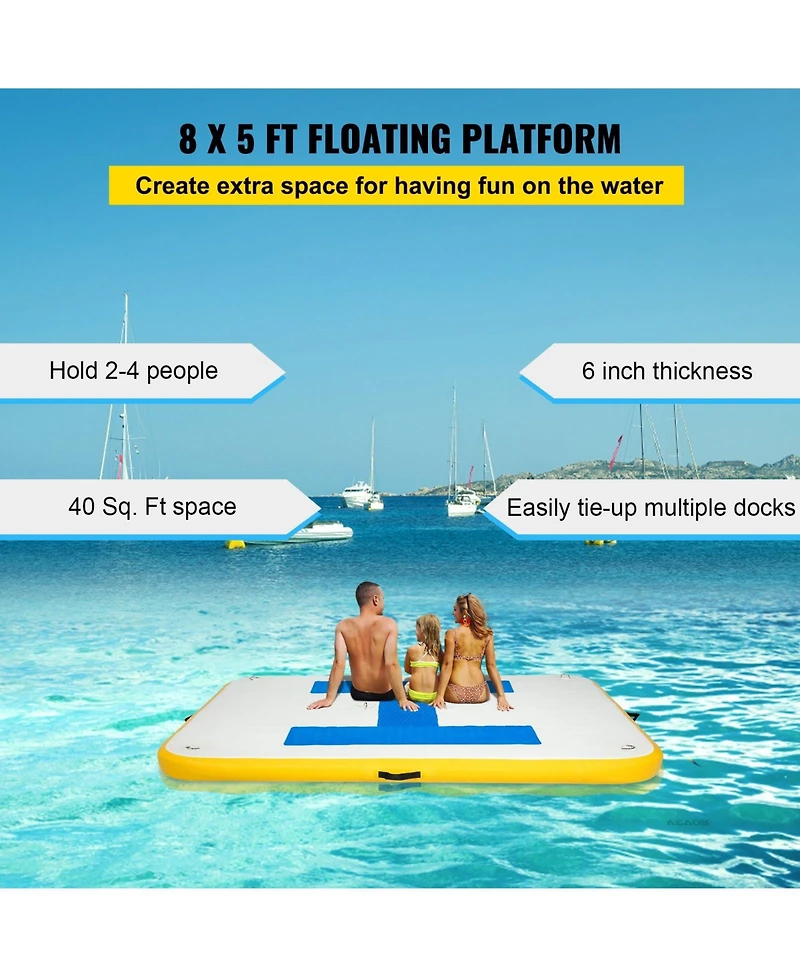 Mecale Inflatable Dock Platform, 8 x 5 ft Inflatable Floating Dock with Electric Air Pump