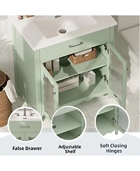 Sillysis 31"Bathroom Vanity with Sink, Tempered Glass Doors & Adjustable Storage for Small Bathrooms