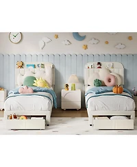 gaomon Twin Bed Frame for Kids, Upholstered Platform with Large Storage Drawer and Bookcase Headboard