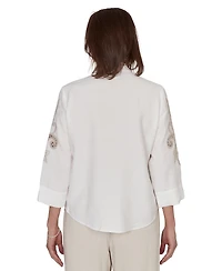 Alfred Dunner Petite Scroll Soutache Button-Front Collared Top