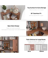 Rainsken 5 Tier L-Shaped Corner Bookshelf, Wooden Open Display Shelves and Storage Rack with Anti-Drop Panels for Living Room, Home Office