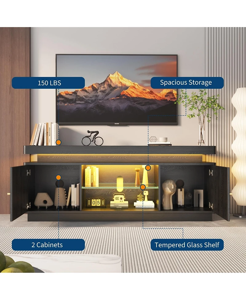 gaomon Tv Stand Entertainment Center with Storage Cabinets,Open Shelves & Power Outlets Media Tv Console Table