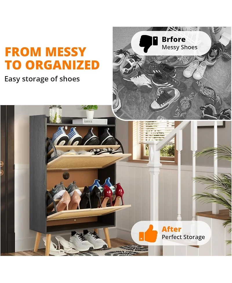 gaomon Shoe Cabinet with Doors Storage Organizer Sturdy Mdf Shoe Rack Space Saving Shoe Shelf Modern White Shoe Storage Cabinet for Entryway Closet