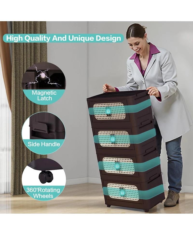 Streamdale Furniture Retro Folding Storage Cabinet, 5 Tiers, Collapsible with Wheels