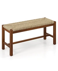 40" Long Wood Bench Indoor Dining Entryway End of Bed Bench Natural Seagrass Seat