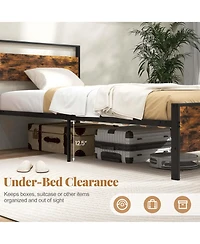 Costway Twin Size Bed Frame with Wooden Headboard and Footboard Under-Bed Storage