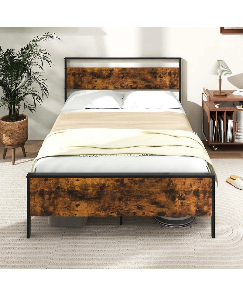 Costway Full Size Bed Frame with Wooden Headboard and Footboard Under-Bed Storage