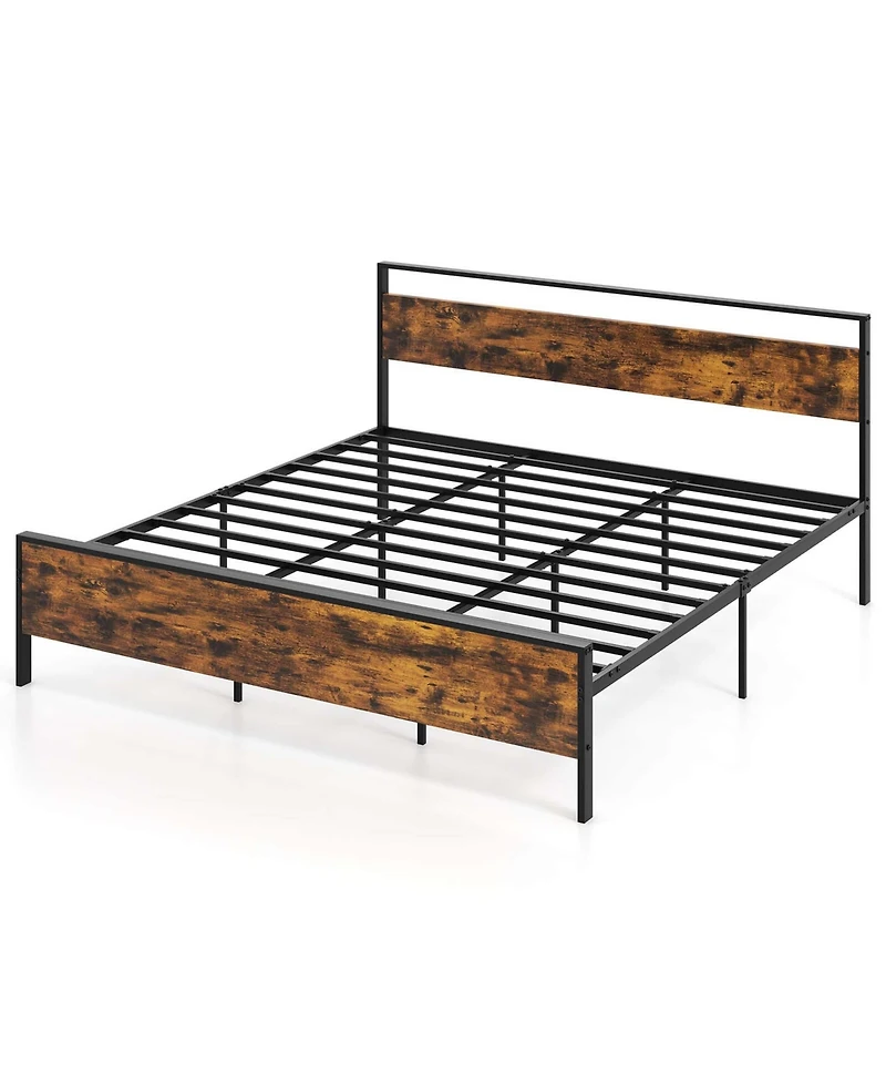 Costway Bed Frame with Wooden Headboard and Footboard Under-Bed Storage