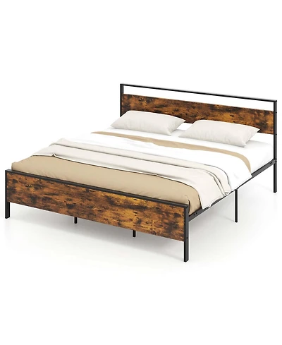 Costway Bed Frame with Wooden Headboard and Footboard Under-Bed Storage
