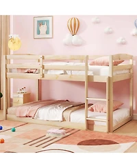 Costway Twin over Low Bunk Bed with Guardrails Integrated Ladder Kids Wooden
