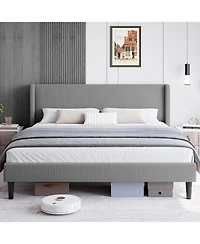 gaomon Assile Upholstered Bed Frame Full with Wingback headboard, Platform Bed Frame with Headboard, Wood Slats Support, Noise Free