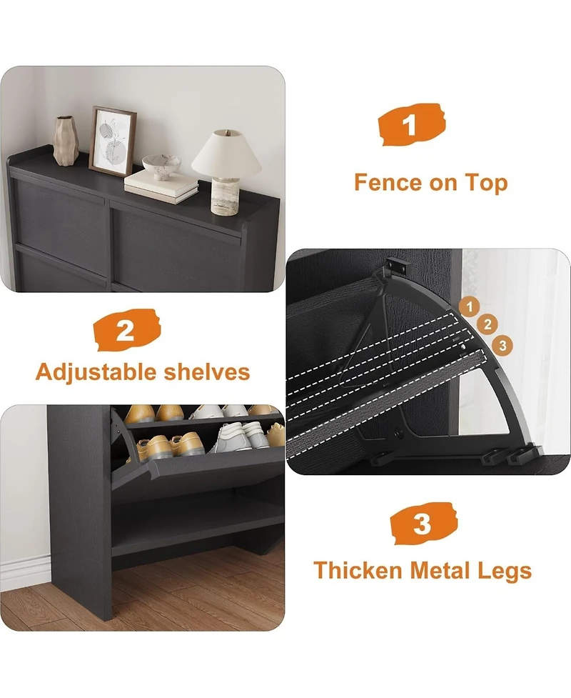 gaomon Shoe Cabinet with 4 Flip Drawers Narrow Cabinet with Adjustable and Removable Shelves Modern Wooden Shoe Organizer with Hidden Handle